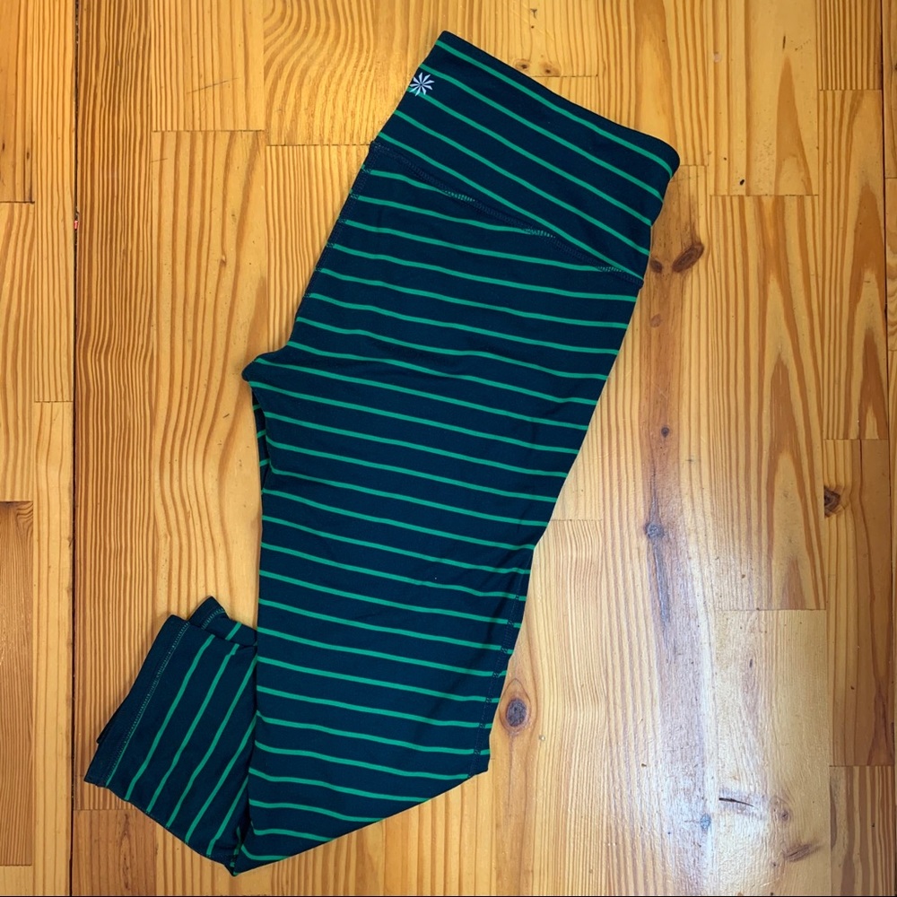 Green and Navy Striped Athletic Leggings